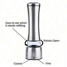 不锈钢玻璃研磨器 手动胡椒盐研磨器 厨房配件 烹饪工具 - 銀色 - 查看 6