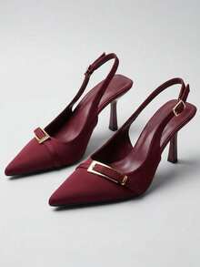 European And American Pointed Toe Thin Heel Backless Sandals, Metal Buckle Commuter High Heels, New One-Strap Shoes - Red - View 1