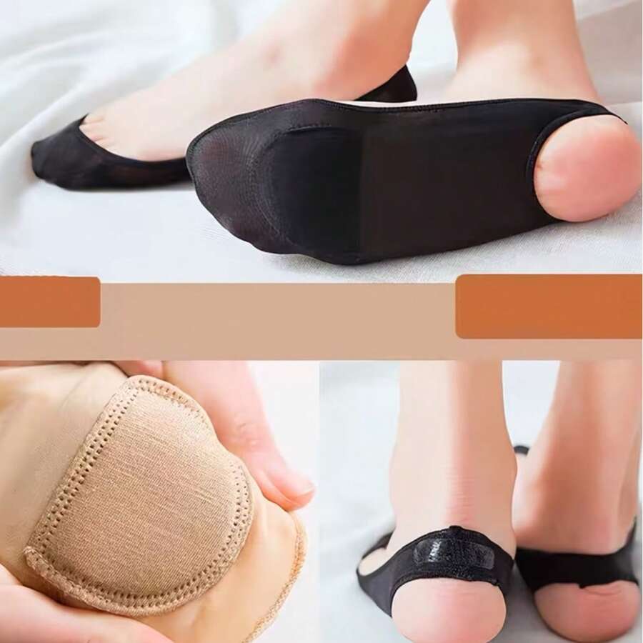 4pcs Soft Invisible Half Foot Pads, Suitable For Summer Wear, Thin Design, Anti-Slip For High Heels - Rice + Black - View 1