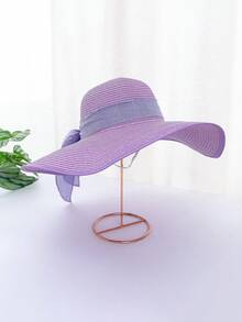 1 Pc Solid Color Casual Elegant Bohemian Straw Bow Wide Brim Round Top Sun Hat, UV Protection, Wind Proof, Decorative Strap, Fashionable, Versatile, Suitable For Commuting And Vacation, All Seasons - Round Straw Hat - View 11
