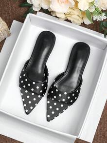 Women's Pointed Toe Flat Sandals, Fashion Roman Sandals For Women, Polka Dot, 2026 Spring/Summer New Versatile Soft Bottom Beach Slippers - Black - View 4