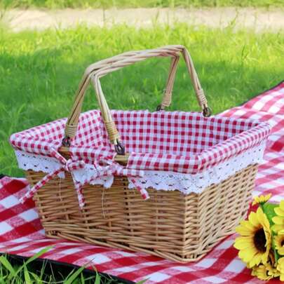 Square Wicker Picnic Basket, Oval Wicker Picnic Basket, Fruit Basket, Handwoven Wicker Tote Bag, Suitable For Picnics, Shopping, Storage, Gifts, And Carrying Fruits/Vegetables. Easy To Store And Carry.