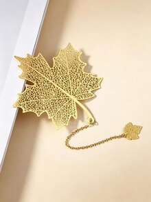 TOCHAIN 4个/1个金属叶子和花朵书签，书签套装，枫叶、四叶草、莲花、银杏叶书签，带吊坠链，适合爱书人士、作家、读者，生日、毕业、节日、情人节、婚礼、返校、教师用品、圣经、学习用品、圣诞礼物 - 金色 - 查看 9