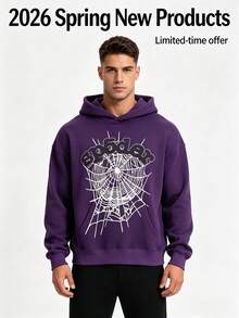Men's & Women's Cotton Hoodie Y2k Spider Web Print Hoodies Men Gothic Punk Long Sleeve Sweatshirts Pants Streetwear Autumn Casual Hip Hop Loose Pulloversgraphic Hoodies Halloween Clothes Fall Clothes For Women & Men,Y2k,Funny Christmas & Halloween Cotton Hoodies,Suitable For Festivals, Parties, Home Wear, Daily Commuting, Back-To-School, And Concert Outfits. - Màu tím - Xem 4