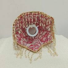 Chụp đèn treo hình lục giác thon gọn, chất liệu lụa cao cấp, thêu đen và in hoa đỏ, (Chỉ bao gồm chụp đèn, không bao gồm đế đèn) - Chụp đèn hình lục giác màu đỏ họa tiết hoa mai. - Xem 10
