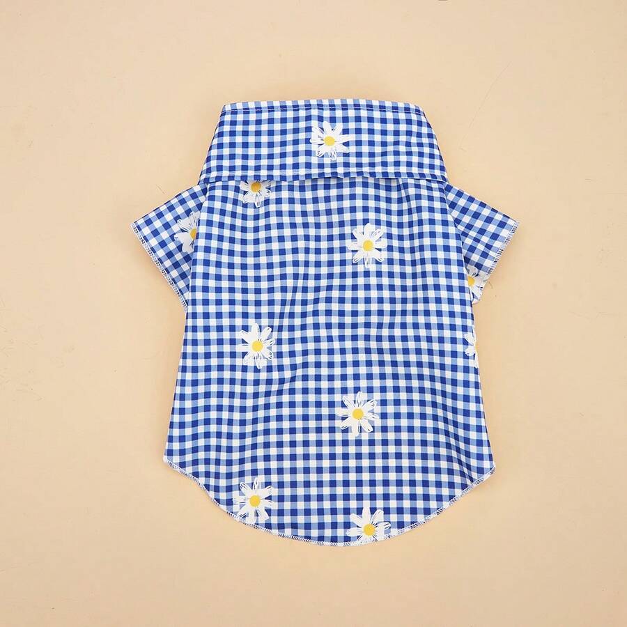 1pc Striped Plaid Print Pet Shirt Suit, Suitable For Cats And Dogs Indoor And Outdoor, Pet Spring/Summer Shirt T-Shirt, Cartoon Minimalist Casual Outfit, Lightweight Breathable All Season Fashion Elegant Cute Comfortable Dog Cat Apparel - Multicolor - View 1