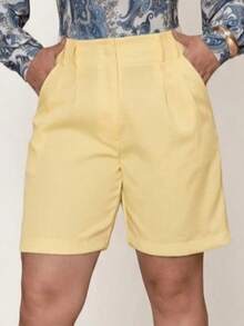 Women's Tailored Bermuda Shorts, Social, Casual, Elegant, Modern - 黃色 - 查看 6