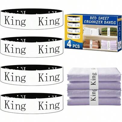 King Size Sheet Organizer Bands, 4 Pcs Elastic Label Straps Linen Storage, Closet Organization King Size Bedding Sets