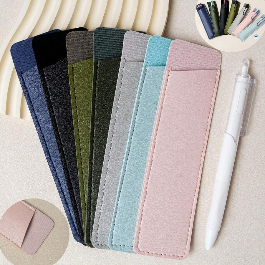 PU皮革创意笔袋，简约皮革笔套，适用于圆珠笔、钢笔，皮革笔筒，笔套，周年纪念礼物 - A - 查看 1