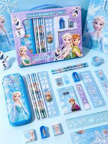 Frozen Prinzessin Schreibwaren Set - Süße Kawaii Ästhetik lila pastellfarbene bunte Frozen Themen Schreibwaren, mit Anna, Olaf & ikonischen Prinzessinnen Charakteren, Premium Schulmaterial, Büroartikel Grundausstattung, Sammlerstück Fan Merchandise, Schreibwaren Paket für Schulanfang, täglichen Gebrauch - Eis- und Schnee-Schreibset - Übersicht 3