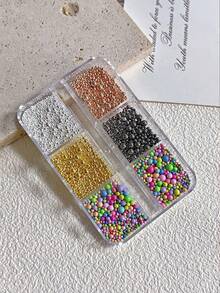 A Box Of Colorful Steel Ball Nail Art Accessories, 12-Compartment Pack, Dopamine Rainbow Candy Beads, Bubble Beads, Macaron 3D DIY Nail Decorations, Summer Nail Decorations - Multicolor - View 9