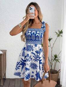 Vestido mini de mujer con cintura ceñida, tirantes anudados y unicolor - Multicolor 5 - Ver 9