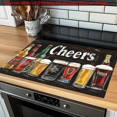 1pc, Craft Beer Style, Flat Furnace Protection Pad, Rubber Anti-Slip And Heat-Resistant Furnace Cover Pad, Suitable For Induction Cookers, Glass Furnaces And Multifunctional Scratch-Resistant Pads, And Can Be Used As The Best Choice For Ovens, Washing Machines, Dryers And Kitchen Decoration.