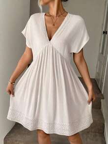 Vestido casual suelto de lino de verano para dama, color beige, apropiado para festivales de música - Blanco y Negro - Ver 11
