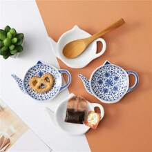 4 soportes de cerámica para bolsitas de té con forma de tetera posavasos personalizados para bolsa de té platillos y bandeja de platos para bolsa de té reposo de cucharas color blanco - Blanco - Ver 4