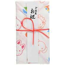 伊予結納センター 日本製 祝儀袋 金封 出産お祝い用 ガーゼハンカチ 動物 青 V105-21 - 赤 - チェックする 5