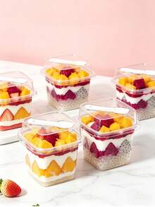 200 Peças Caixas Transparentes Quadradas para Bolo, Pudim e Sobremesa com Tampas, Colheres e Adesivos Decorativos, Caixas Multifuncionais para Mousse de Bolo Adequadas para Frutas, Sorvete, Iogurte, Natal, Halloween, Festas de Aniversário - Visão 7