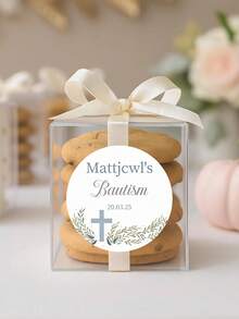 Pegatinas personalizadas redondas para recuerdos de la Primera Comunión o Bautizo - Pegatinas de Comunión con flores rosas. Pegatinas personalizadas de Bautizo, pegatinas personalizadas, pegatinas redondas de recuerdo de Bautizo con cruz - Multicolor - Ver 14