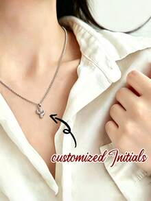 1pc Customized Initial Cactus Pendant Necklace Y2K Stainless Steel Delicate Clavicle Chain Unisex, Fashion Necklace Gift For Boyfriend Girlfriend, Couple Gift - Multicolor - View 1