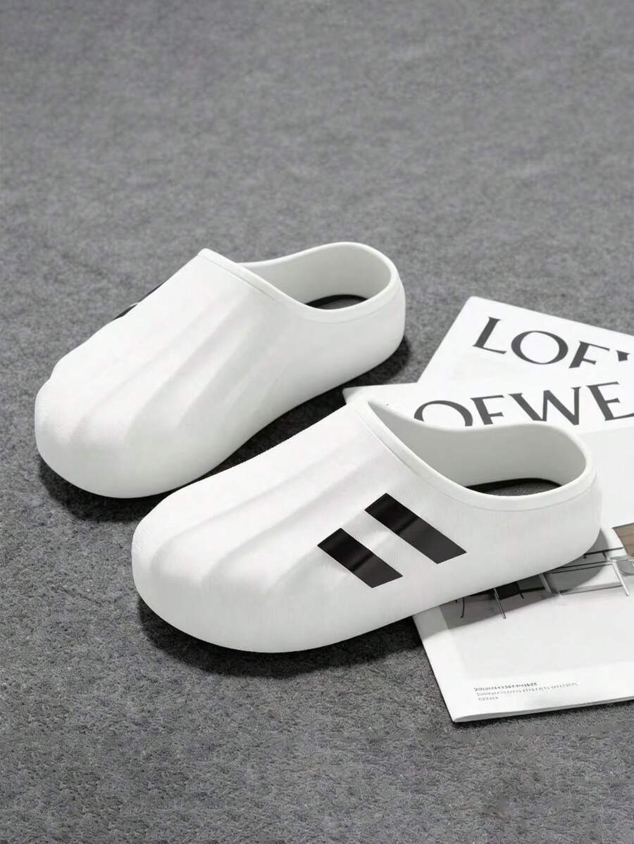 Men's Slip-On Slippers, Thick EVA Soft Sole, Slouchy Indoor Outdoor Couple Mules - White - View 1