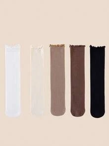 1双/3双/5双装 儿童秋冬针织条纹过膝长筒袜，女童款 - 彩色 - 查看 18