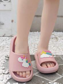 Chinelos de Unicórnio Cartoon para Meninas e Meninos, Confortáveis e Fofos Slides Arco-íris para Praia, Chuveiro, Piscina, Uso Interno e Externo - Rosa chiclete - Visão 9