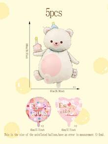 5pcs Baby Theme Balloon Set, Large Magic Cake Bear Shaped Balloon 18 Inch, Baby Theme Pentagram & Heart Balloons, Suitable For Birthday Party, Baby Shower Decoration - Multicolor - View 5