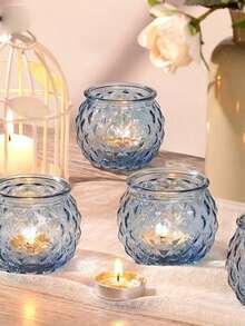 6/4pcs Vintage Green/Blue Glass Wishing Candle Holders, Transparent Rhinestone Glass Candle Holders For Wedding Centerpiece, Dining Table Decor, Home Decor, Family Gathering, Tabletop Decor, Theme Party - Multiple Styles - View 12