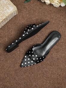 Women's Pointed Toe Flat Sandals, Fashion Roman Sandals For Women, Polka Dot, 2026 Spring/Summer New Versatile Soft Bottom Beach Slippers - Black - View 3