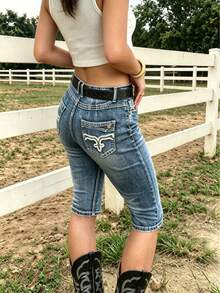 Quần jean denim rách thời trang dành cho nữ - Rửa tối - Xem 7