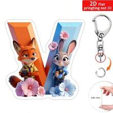 Bộ 1 móc khóa hoạt hình 2D hình Nick Fox & Judy Rabbit, kèm mặt dây chuyền acrylic chủ đề giả tưởng "A-Z" và dây chuyền. - Nhiều màu - Xem 19
