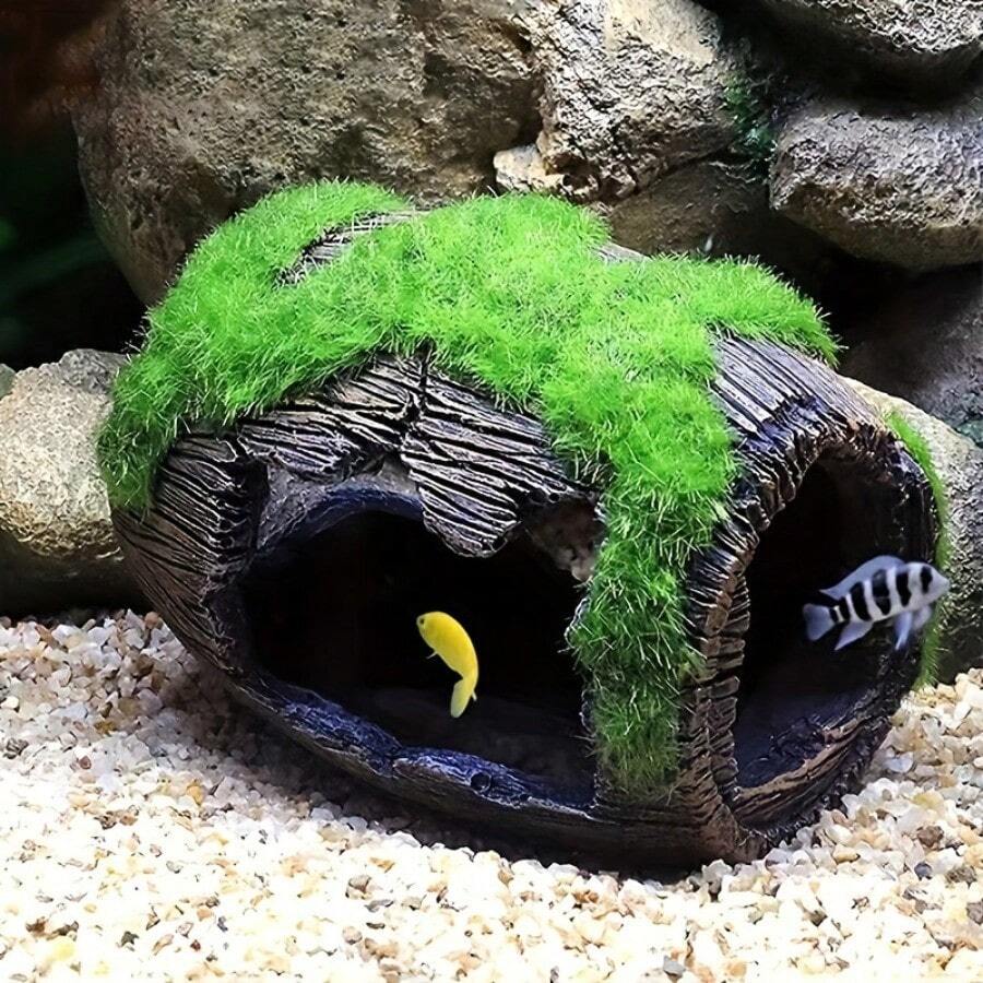 Fish Tank Decor Small Fish Hiding Cave Aquarium Ornament Cichlid Shrimp Shelter Hollow Artificial Wine Barrel - A - View 1