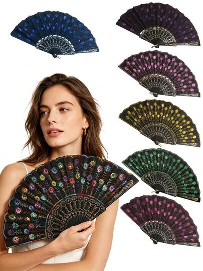 Quạt cầm tay gấp gọn thêu hoa nhiều màu sắc, kiểu dáng cổ điển thanh lịch, thích hợp cho phái nữ. Phụ kiện mát mẻ cho mùa hè, thích hợp cho các bữa tiệc, biểu diễn khiêu vũ, đám cưới, cosplay, phụ kiện thời trang, đạo cụ chụp ảnh và trang trí nhà cửa. Nhẹ và có thể gấp gọn, nhiều màu sắc để lựa chọn.