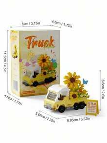 352 pezzi Set di mattoncini da costruzione mini per ragazzi e adulti dai 14 anni in su, kit di assemblaggio di un camion con girasole giallo, modello da collezione per decorazione da scrivania, giocattolo creativo, regalo per compleanno/festa della mamma - Multicolore - Visualizzare 14