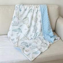 Manta de bebé de felpa con estampado de ballena de 30" X 40", suave y cómoda, unisex, diseño de doble capa con respaldo a lunares, estampado de globo aerostático de ballena azul - océano - Ver 3