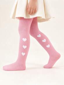 4 piezas Mallas/Medias ajustadas con estampado de corazón para niñas, aptas para uso diario en todas las estaciones - Multicolor - Ver 11