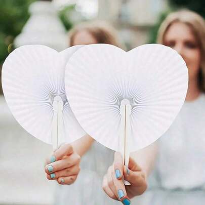 1/10/30/50/80/100 Pieces White Wedding Heart-Shaped Folding Fan, Heart-Shaped Travel Folding Fan, White Heart-Shaped Dance Fan, Advertising Fan, DIY Folding Fan, Wedding Decorative Fan