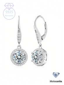 KAHOOT Một đôi bông tai kiểu Pháp bằng bạc sterling 925 thanh lịch và cổ điển, với hai viên đá Moissanite 1 carat được gắn trong khung bốn chấu trang nhã. - Bạc - Xem 2