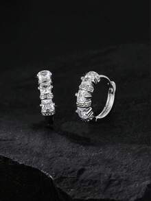 1 Pair Vintage Dark Vibe Fully Woven Earrings, Asymmetrical Stepped Inlay, Unique Embossed Texture Square Hoop Earrings, Suitable For Festivals, Parties, Travel And Daily Wear - Multicolor - View 6