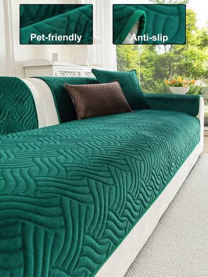 1pc Solid Color Ultrasonic Sofa Cover, 3D Striped Design Jacquard Quilted Sofa Pad, Warm & Soft, Pet Friendly, Dirt & Scratch Resistant, Suitable For All Seasons, Applicable For 1/2/3/4 Seater Sofa