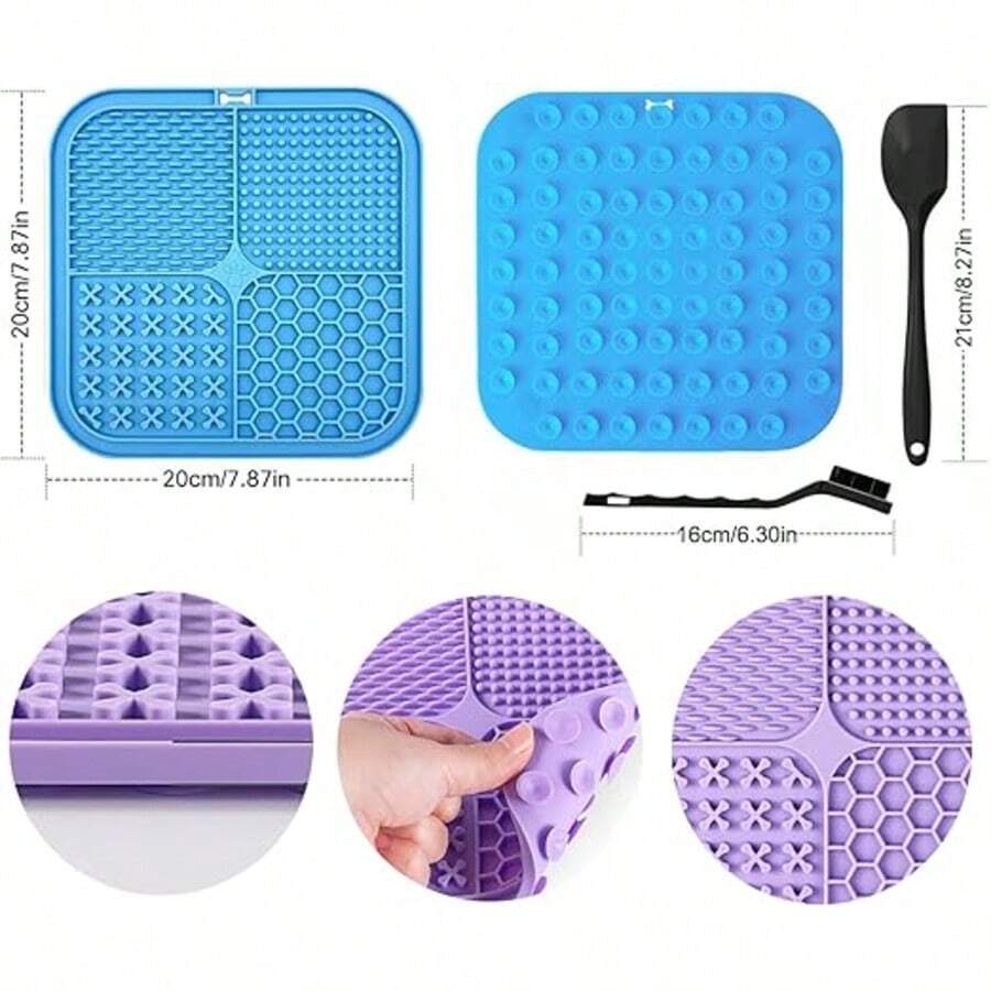 3 paquetes de Tapete para lamer para mascotas, para gatos y perros, de 20 cm con ventosas, tazón de alimentación lenta, para entrenamiento, baño y aseo, tamaño grande - Multicolor - Ver 1