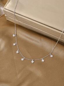 Collar de plata, collar de oro con circonita cúbica incrustada de cobre, de moda, elegante, minimalista, de lujo, adecuado para el uso diario de las mujeres - Plateado - Ver 5