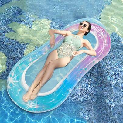 INS Style Glitter Ombre Inflatable Water Floating Bed, Adult Buoyant Air Mat For Beach & Water Fun