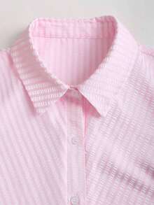 Vestido camisa de manga corta rosa dulce y fresco, diseño de cintura estilizadora, vestido camisero elegante para dama, nueva llegada de verano - Rosa - Ver 5