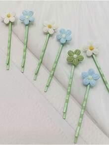 8入組甜美馬卡龍色花朵髮夾，綠色清新刺繡花卉髮卡，可愛美學學院風女性日常派對髮飾，髮夾、抓夾 - 彩色 - 查看 5