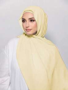 1 pieza Hiyab de gasa 3 en 1 de uso rápido con imán incorporado y gorro interior/Hiyab de una pieza de uso rápido - Sin necesidad de alfileres, ajuste antideslizante, uso instantáneo - Amarillo limón - Ver 4