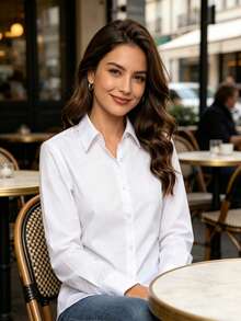 Women's Button-Down Shirt, Classic Fit, Suitable For Professional, Business, And Casual Wear, Long Sleeve Top, White Spring - White - View 4