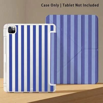 蓝白条纹亚克力水晶平板电脑保护套，带支架，兼容华为MatePad/荣耀Pad/苹果平板电脑