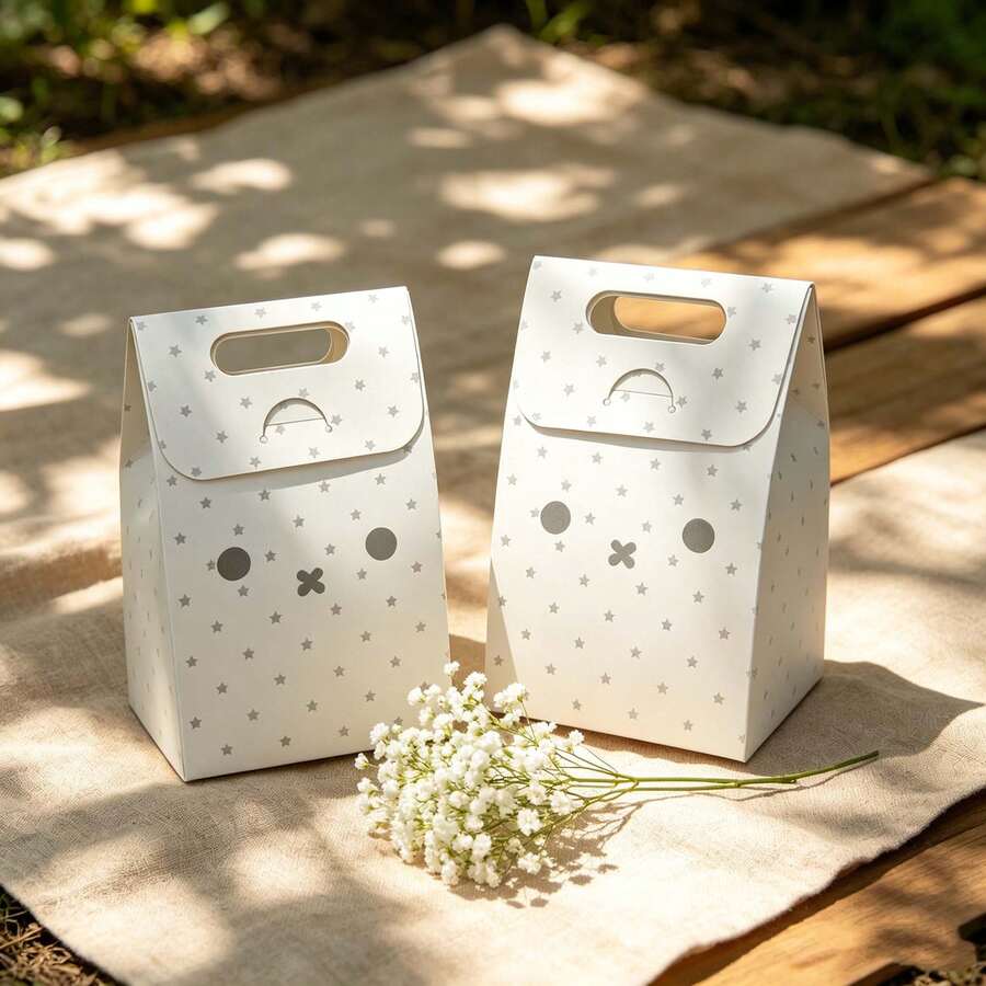 MIFFY 12个米菲主题礼品袋，印有可爱的兔子脸和星星形状的白色纸袋，带提手，非常适合生日派对、派对礼品、饼干和糖果包装，米菲派对礼品袋。 - 彩色 - 查看 1