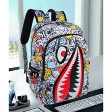 Shark Mouth Fashion Backpack For Boys Girls, Camo Big Capacity Bookbag Travel Laptop Daypack - Đỏ - Xem 4